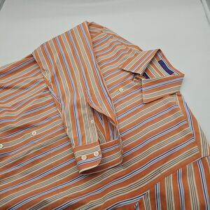 Alan Flusser Salmon‎ Blue and White Button Down Men's Shirt LS Size M